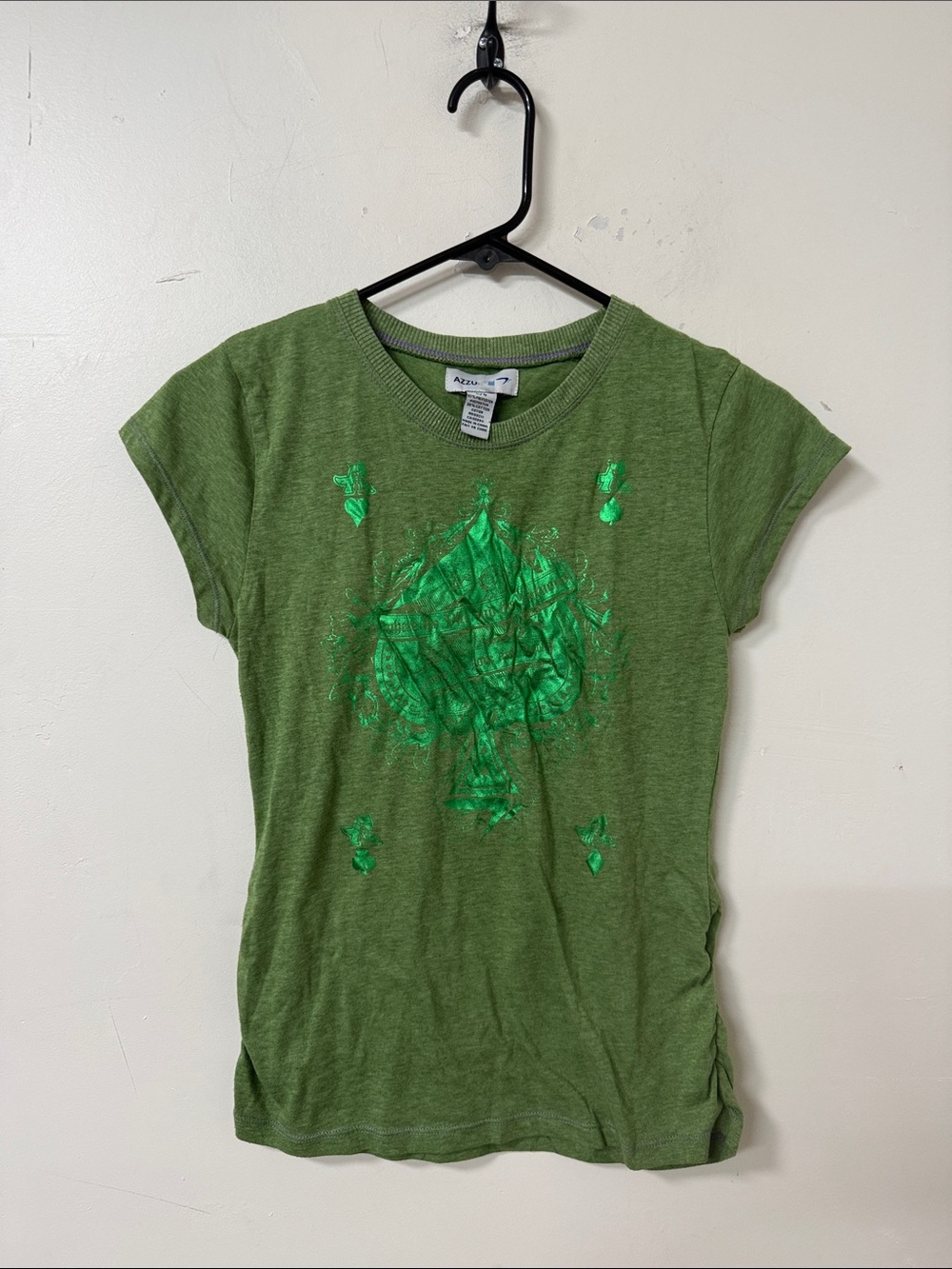 Azure Green Metallic Graphic Short Sleeve Tee - Women's Y2K
